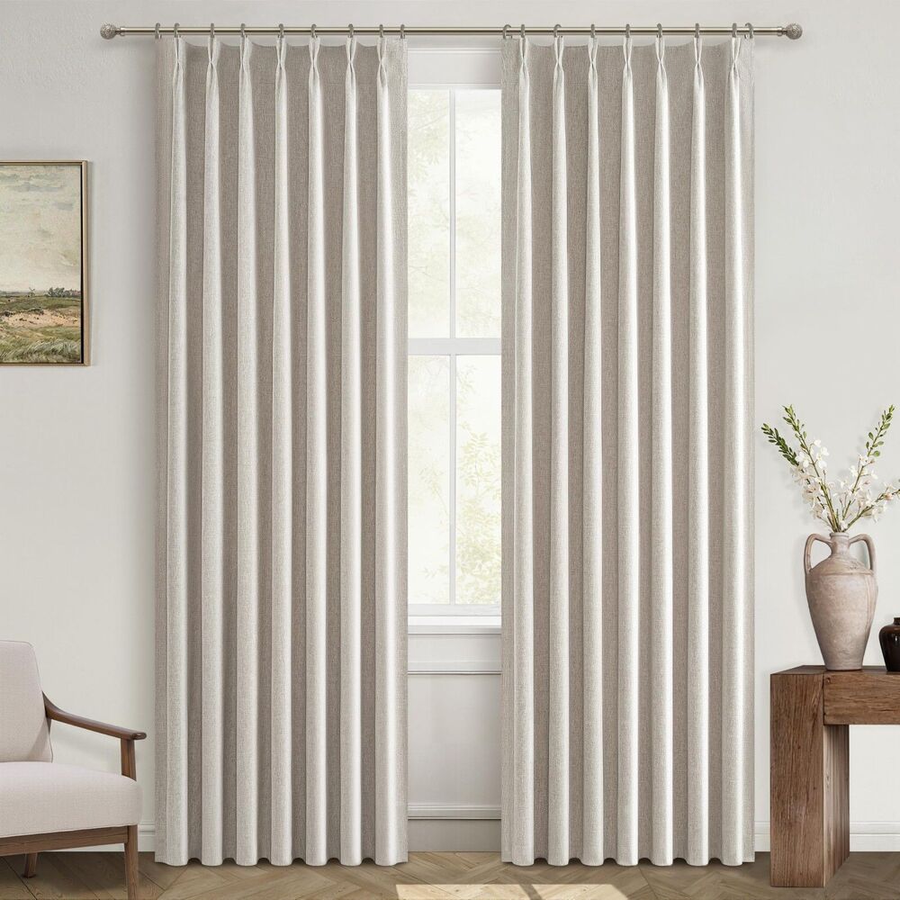 Set of 2 Curtain Panels, 40"W x 96"L Linen Blend Pinch Pleated Blackout Curtains